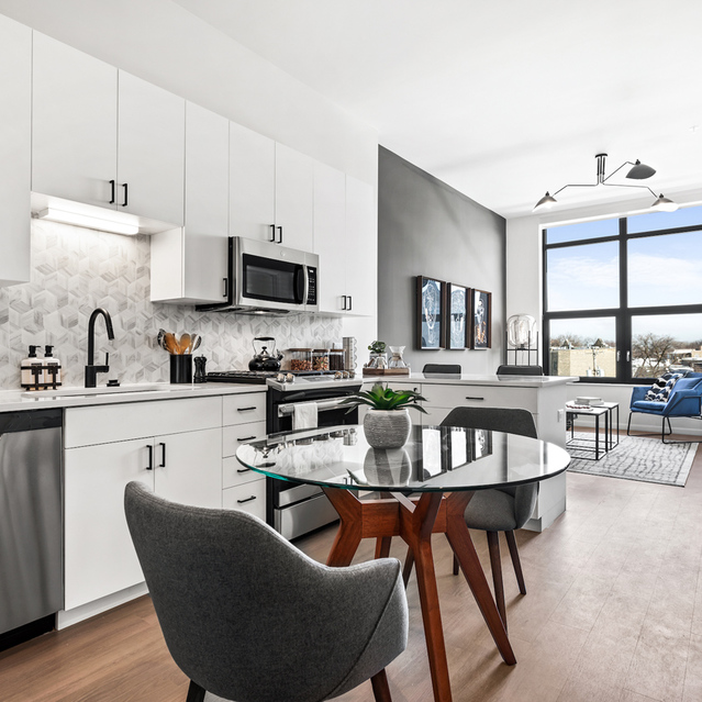 Logan Apartments - View of the living room from the kitchen