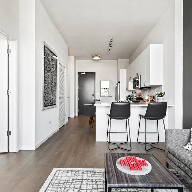 Logan Apartments - View of the kitchen from the living room
