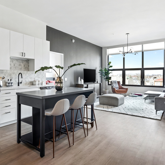 Logan Apartments - View of the Living Room from the Kitchen